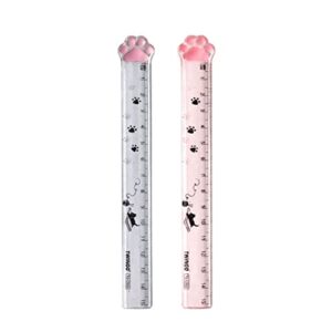 akoak 2 pieces (15 cm) cute cat's paw straighter ruler, plastic clear student ruler, for diy drawing/line drawing/measuring/school/home/office supplies, children's gifts