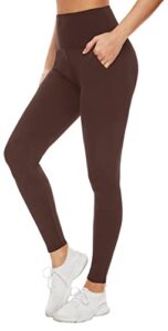 aoliks leggings with pockets for women - yoga pants with pockets,buttery soft high waist tummy control non see through workout pants (brown, large-x-large)