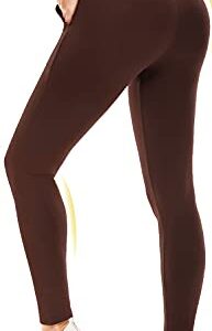 Aoliks Leggings with Pockets for Women - Yoga Pants with Pockets,Buttery Soft High Waist Tummy Control Non See Through Workout Pants (Brown, Large-X-Large)