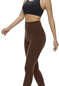 Aoliks Leggings with Pockets for Women - Yoga Pants with Pockets,Buttery Soft High Waist Tummy Control Non See Through Workout Pants (Brown, Large-X-Large)