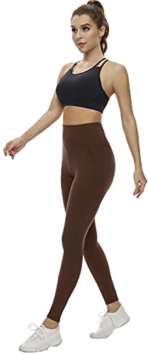 Aoliks Leggings with Pockets for Women - Yoga Pants with Pockets,Buttery Soft High Waist Tummy Control Non See Through Workout Pants (Brown, Large-X-Large)