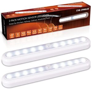 11inch motion sensor light indoor, star-spangled stick on lights battery powered, closet lights motion activated operated, led night stair lights for under cabinet, hallway, kitchen(cool white, 2pack)