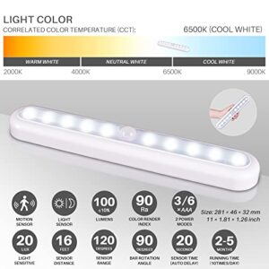 11inch Motion Sensor Light Indoor, STAR-SPANGLED Stick on Lights Battery Powered, Closet Lights Motion Activated Operated, LED Night Stair Lights for Under Cabinet, Hallway, Kitchen(Cool White, 2Pack)