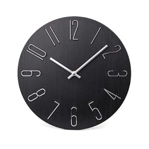 jomparis wall clock 12" silent non-ticking modern style wooden wall clocks decorative for office home bedroom school (black)