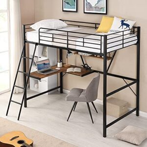 STP-Y Bunk Bed, Black, Alloy Loft Bed with L-Shaped Desk and Shelf Made of Heavy-Duty Steel. Perdurable. Need to Assemble The Mattress. Recommended 6"-8"