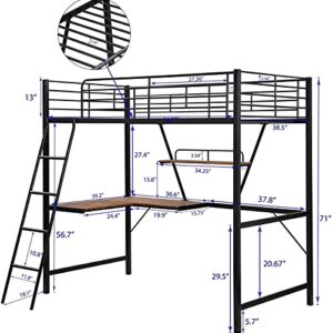 STP-Y Bunk Bed, Black, Alloy Loft Bed with L-Shaped Desk and Shelf Made of Heavy-Duty Steel. Perdurable. Need to Assemble The Mattress. Recommended 6"-8"