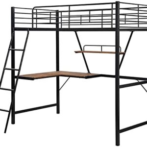 STP-Y Bunk Bed, Black, Alloy Loft Bed with L-Shaped Desk and Shelf Made of Heavy-Duty Steel. Perdurable. Need to Assemble The Mattress. Recommended 6"-8"