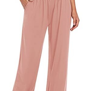 UEU Women's Casual Loose Wide Leg Cozy Pants Yoga Sweatpants Comfy High Waisted Sports Athletic Lounge Pants with Pockets (Dusty Pink, Small)