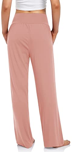 UEU Women's Casual Loose Wide Leg Cozy Pants Yoga Sweatpants Comfy High Waisted Sports Athletic Lounge Pants with Pockets (Dusty Pink, Small)