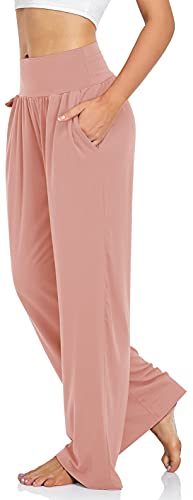 UEU Women's Casual Loose Wide Leg Cozy Pants Yoga Sweatpants Comfy High Waisted Sports Athletic Lounge Pants with Pockets (Dusty Pink, Small)