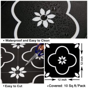 Dureidos Vinyl Flooring Peel and Stick 12X12 Inch Self Adhesive Floor Tile Waterproof Non-Slip Removable Stickers Tile for DIY Installation of Kitchen Bedroom Backsplash Solid Black and White 10Pcs