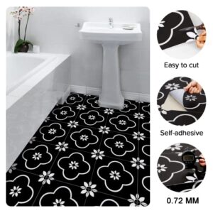 Dureidos Vinyl Flooring Peel and Stick 12X12 Inch Self Adhesive Floor Tile Waterproof Non-Slip Removable Stickers Tile for DIY Installation of Kitchen Bedroom Backsplash Solid Black and White 10Pcs