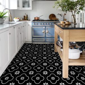 Dureidos Vinyl Flooring Peel and Stick 12X12 Inch Self Adhesive Floor Tile Waterproof Non-Slip Removable Stickers Tile for DIY Installation of Kitchen Bedroom Backsplash Solid Black and White 10Pcs