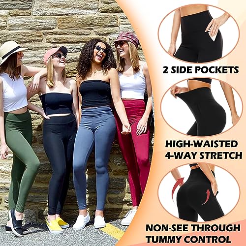 NEW YOUNG 3 Pack Leggings with Pockets for Women,High Waisted Tummy Control Workout Yoga Pants(3 Pack-Black/Navy/Grey, Large-X-Large)