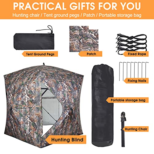 XProudeer Hunting Blind See Through Ground Blinds with 270 Degree,2-3 Person Pop Up Portable Hunting Blinds with Chair,Camouflage Hunting Tent for Deer & Turkey Hunting