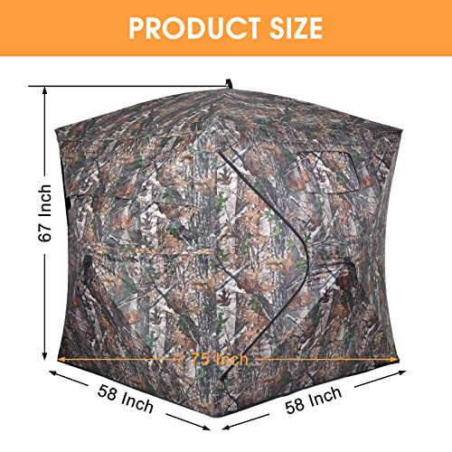 XProudeer Hunting Blind See Through Ground Blinds with 270 Degree,2-3 Person Pop Up Portable Hunting Blinds with Chair,Camouflage Hunting Tent for Deer & Turkey Hunting