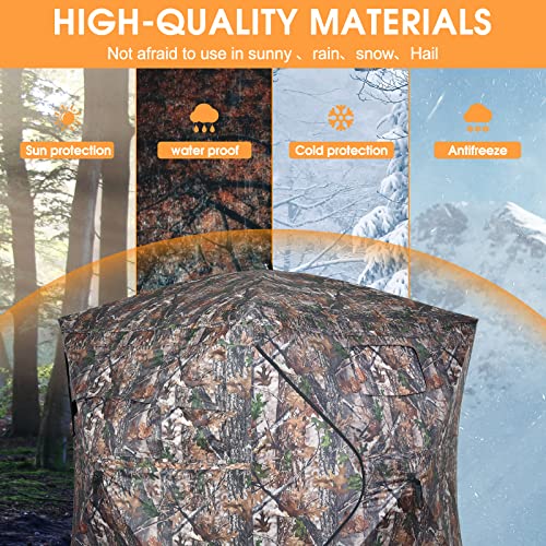 XProudeer Hunting Blind See Through Ground Blinds with 270 Degree,2-3 Person Pop Up Portable Hunting Blinds with Chair,Camouflage Hunting Tent for Deer & Turkey Hunting