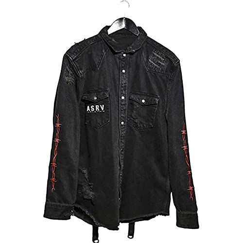 Seidarise Men's cyberpunk jacket black denim Jean Hip Hop Oversized ...