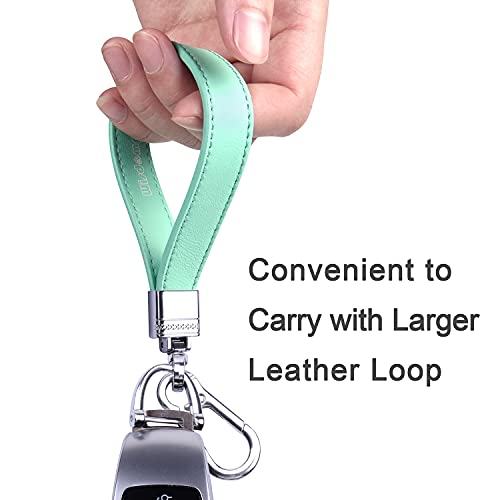 Wisdompro Genuine Leather Car Keychain, Universal Heavy Duty Leather Key FOB Keychain Key Chains Women for Car Keys, 360 Degree Rotation, with Anti-lost D-ring and 3 Keyrings - Mint