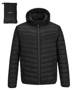 outdoor ventures men's lightweight packable hooded puffer jacket insulated winter coat for snow ski traveling