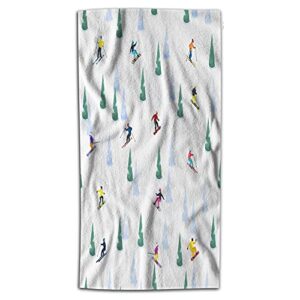 wondertify figures skiers hand towel winter sports small ski ice trees hand towels for bathroom, hand & face washcloths blank snow 15x30 inches