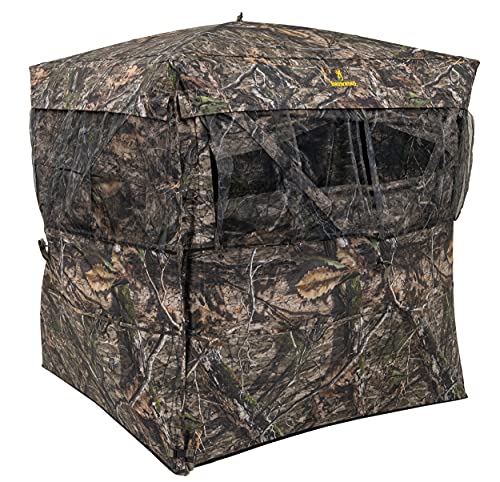 Browning Eclipse Tent Hunting Blind Featuring 360 Degree Windows with Silent Open, Durable Fiberglass Poles, Gear Pockets, and Brush Loops for Extra Concealment, Mossy Oak Country DNA