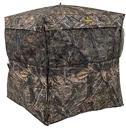 Browning Eclipse Tent Hunting Blind Featuring 360 Degree Windows with Silent Open, Durable Fiberglass Poles, Gear Pockets, and Brush Loops for Extra Concealment, Mossy Oak Country DNA