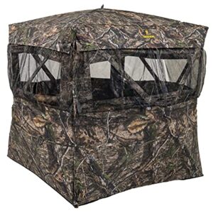 Browning Eclipse Tent Hunting Blind Featuring 360 Degree Windows with Silent Open, Durable Fiberglass Poles, Gear Pockets, and Brush Loops for Extra Concealment, Mossy Oak Country DNA