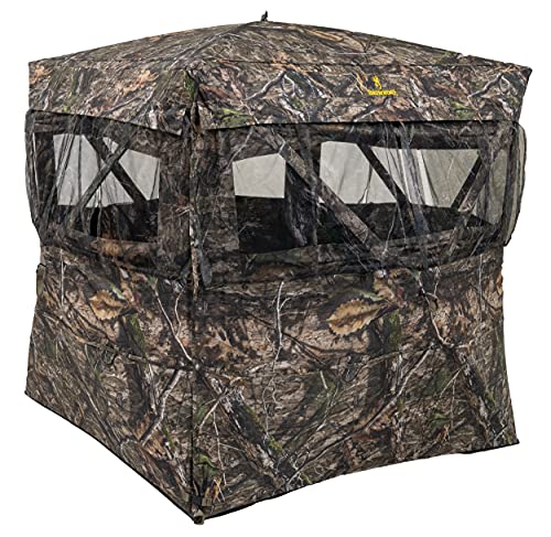 Browning Eclipse Tent Hunting Blind Featuring 360 Degree Windows with Silent Open, Durable Fiberglass Poles, Gear Pockets, and Brush Loops for Extra Concealment, Mossy Oak Country DNA