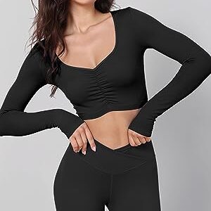 ODODOS Women's Cross Waist Yoga Leggings with Inner Pocket, Non See-Through Workout Running Tights Athletic Pants-Inseam 28", Black, Small