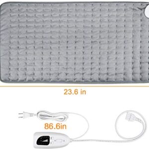 Heating Pad - Electric Heating Pads - Hot Heated Pad for Back Pain Muscle Pain Relieve - Dry & Moist Heat Option - Auto Shut Off Function (Light Gray, 12''×24'')