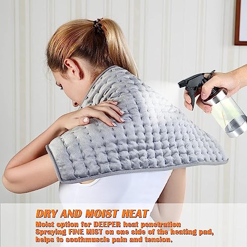 Heating Pad - Electric Heating Pads - Hot Heated Pad for Back Pain Muscle Pain Relieve - Dry & Moist Heat Option - Auto Shut Off Function (Light Gray, 12''×24'')