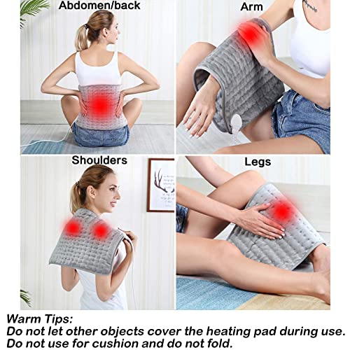 Heating Pad - Electric Heating Pads - Hot Heated Pad for Back Pain Muscle Pain Relieve - Dry & Moist Heat Option - Auto Shut Off Function (Light Gray, 12''×24'')