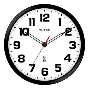 sharp atomic analog wall clock - 12" black stylish frame - sets automatically- battery operated - easy to read - easy to use – modern design and style