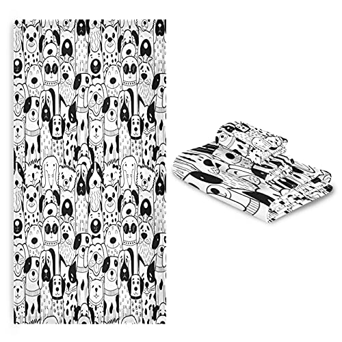 ATTX Bathroom Decorative Towel Set with Black White Doodle Dogs Print, 3-Piece Set with 30x60 inch Bath Towel, 16x28 inch Hand Towel & 13x13 inch Washcloth