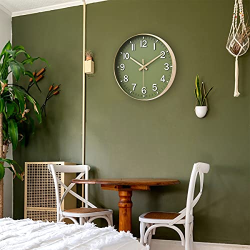 HZDHCLH Wall Clocks Battery Operated,12 inch Silent Non Ticking Modern Wall Clock for Living Room Bedroom Kitchen Office Classroom Decor (Olive Green)