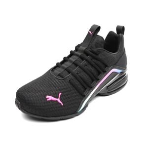 puma women's axelion sneaker, black-luminous pink, 9.5