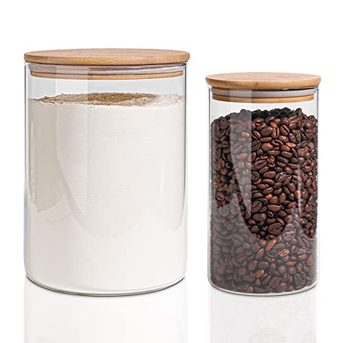 ComSaf Glass Jar with Airtight Lid (101 Oz/37 Oz), Glass Food Storage Container with Bamboo Lid, Clear Glass Food Canister Set of 2 for Dry Food Like Rice, Sugar, Flour, Pasta, Cereal, Beans, Nuts