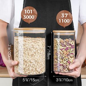 ComSaf Glass Jar with Airtight Lid (101 Oz/37 Oz), Glass Food Storage Container with Bamboo Lid, Clear Glass Food Canister Set of 2 for Dry Food Like Rice, Sugar, Flour, Pasta, Cereal, Beans, Nuts