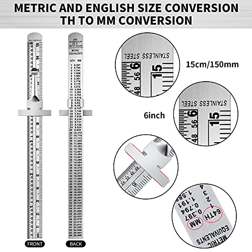 6 Inch 15 cm Pocket Ruler Flexible Precision Stainless Steel Ruler with Detachable Clips Stainless Steel Pocket Clip Scale Gauge Ruler Metric British System (6 Pieces)