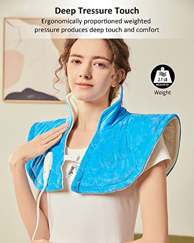 Heating Pad, Weighted Heating Pad for Neck and Shoulder Pain Relief, 2.7lb Electric Heated Neck Shoulder Wrap for Deep Pressure Heat Therapy， 8 Heat Settings， 12 Auto-Off with Countdown