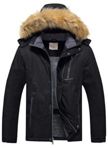 pursky men's ski jackets skiing warm winter coats detachable fur hooded black xl