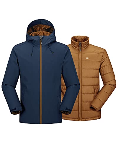 33,000ft Men's Waterproof 3-in-1 Ski Jacket, Warm Mountain Windbreaker Snow Rain Jackets Winter Coat with Puffer Jacket