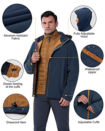 33,000ft Men's Waterproof 3-in-1 Ski Jacket, Warm Mountain Windbreaker Snow Rain Jackets Winter Coat with Puffer Jacket