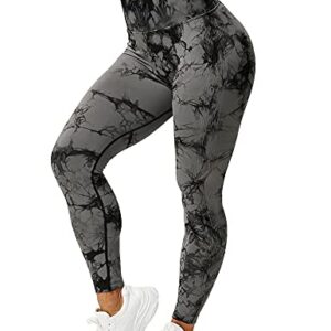 VOYJOY Tie Dye Seamless Leggings for Women High Waist Yoga Pants, Scrunch Butt Lifting Elastic Tights (#4 Black Gray, X-Large)