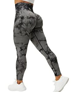 voyjoy tie dye seamless leggings for women high waist yoga pants, scrunch butt lifting elastic tights (#4 black gray, x-large)