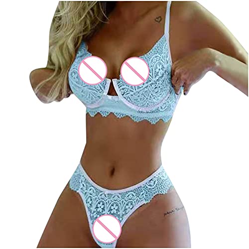 Zainafacai Lingerie for Women Mesh Lingerie Set for Women for Sex Naughty Sexy See Through Teddy Babydoll Underwear Light Blue