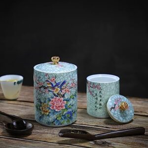 Bicuzat Enamel Ceramic Tea Caddy Tea Canister Tea Storage Container Tins Jar with Airtight Lid Moisture-proof Tank for Tea, Coffee, Herb, Sugar, Spice, Nuts