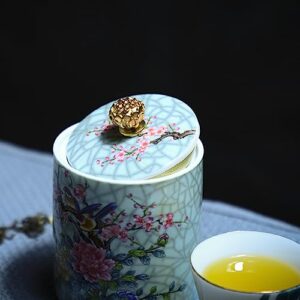 Bicuzat Enamel Ceramic Tea Caddy Tea Canister Tea Storage Container Tins Jar with Airtight Lid Moisture-proof Tank for Tea, Coffee, Herb, Sugar, Spice, Nuts