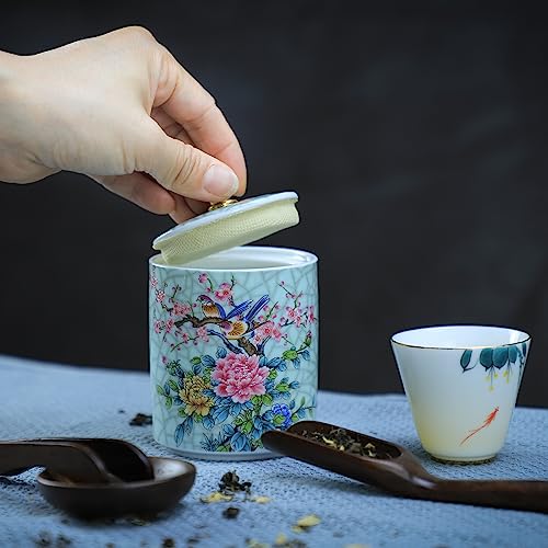 Bicuzat Enamel Ceramic Tea Caddy Tea Canister Tea Storage Container Tins Jar with Airtight Lid Moisture-proof Tank for Tea, Coffee, Herb, Sugar, Spice, Nuts